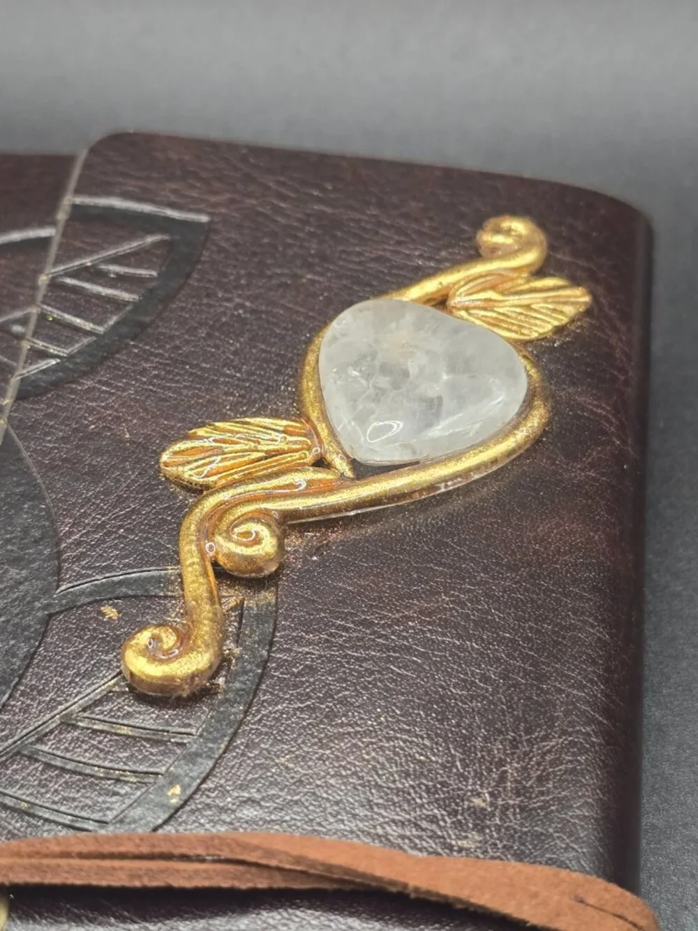 Dark Brown Faux Leather Journal | Rose Quartz Star, Clear Quartz & Amethyst